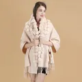 ZDFURS-Écharpe de Marque de Luxe pour Femme Pashmina en Cachemire avec Pompon en Fourrure de Lapin