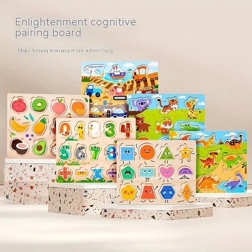 Montessori Holz puzzles Hand Grab Boards Tangram Puzzle Spielzeug Baby Lernspiel zeug Cartoon