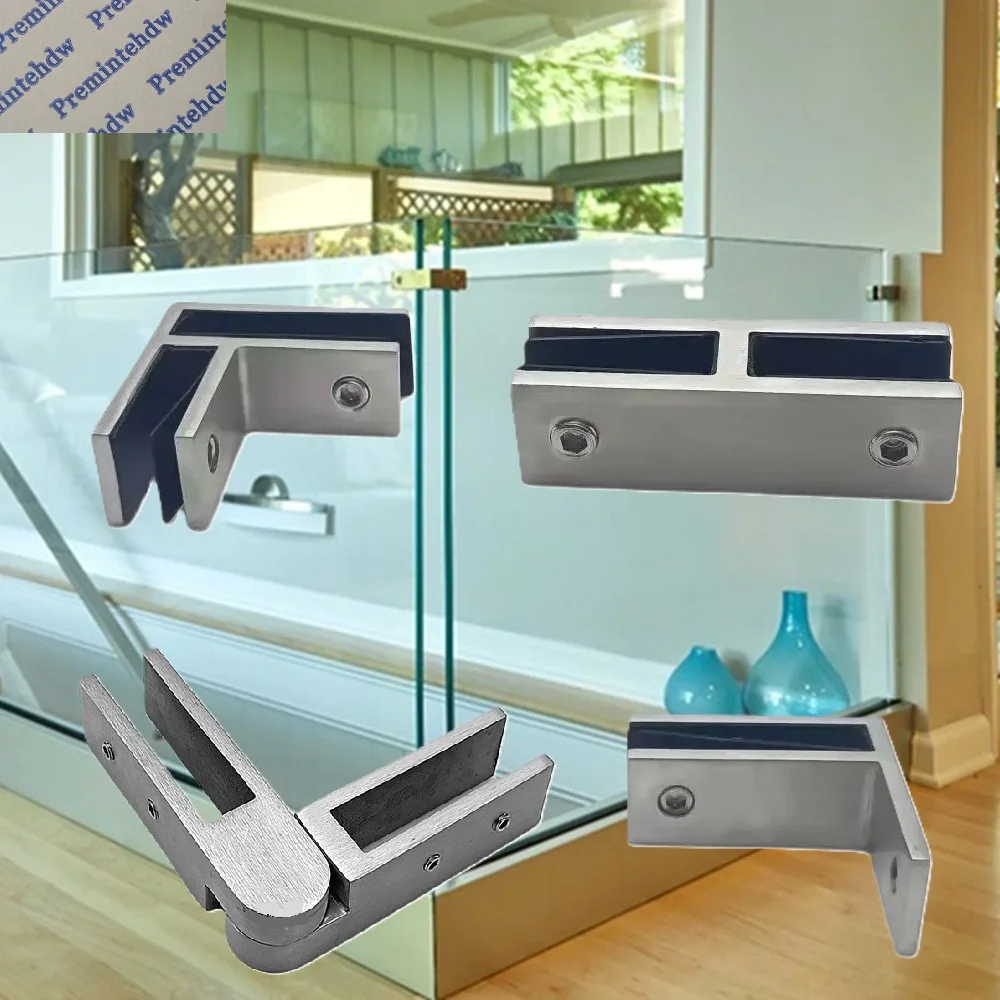 2 Stück Gussstahl SUS304 Bohrfreie Geländer-Glasklammer Befestigungshalterung für Handlauf Schwimmbad Zaun Verbindung Image