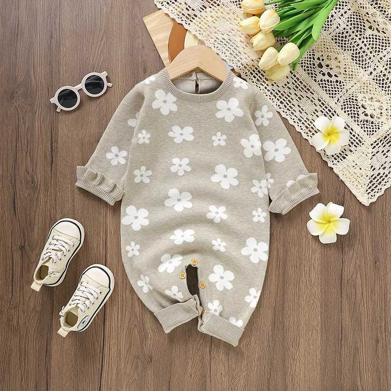Baby Mädchen Strampler Fashion Floral Stricken Neugeborenen Frühling Herbst Langarm Overalls Playsuits Winter Kleinkind Insgesamt 0-18 m Image