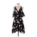 J.O.A. Los Angeles Casual Dress - A-Line Plunge Sleeveless: Black Floral Dresses - Women's Size Medium