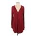 Free People Casual Dress - Shirtdress Plunge Long sleeves: Burgundy Dresses - Women's Size X-Small