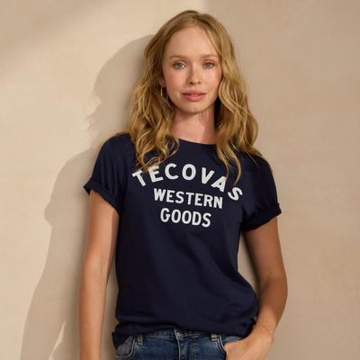 Tecovas Women's Western Goods T-Shirt, Navy/Bone, Pima Cotton, Small