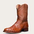 Tecovas Men's The Duke Roper Boots, Round Toe, 10" Shaft, Pecan, Ostrich, 1.125" Heel, 10.5 D