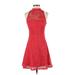 Guess Cocktail Dress - A-Line High Neck Sleeveless: Red Print Dresses - Women's Size X-Small