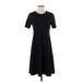 L.L.Bean Casual Dress - A-Line High Neck Short sleeves: Black Solid Dresses - Women's Size Small