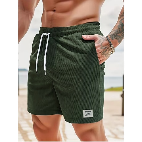 Herren Shorts Kurze Hosen Lässige Shorts Cordshorts Tasche Kordelzug Elastische Taille Glatt Komfort Kurz Festtage Strand Wochenende Modisch Brautkleider schlicht Schwarz Gelb Mikro-elastisch Image