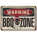 Tin - Metal Sign-Warning BBQ Zone Indoor/Outdoor - Great Decor for Patio Barbeque Grill - Size: 8 x 12 Inches