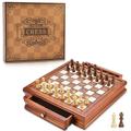 AMEROUS 12.8 Magnetic Wooden YPF5 Chess Set / 2 Built-in Storage Drawers / 2 Extra Queen/Gift Package/Chess Rules/Classics Strategy Board Games Chess Sets for Kids and Adults