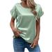 Posijego Silk Satin Tops for Women Dressy Casual Short Sleeve Crew Neck Blouses Summer Tunic Tops Shirts