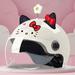 Kawaii Sanrios Hello Kitty Motorcycle Electric Bicycle Helmet with Smile Flower 3D Cat Bear Ear Women Motorbike Moto Bike Helmet