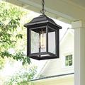 Outdoor Chandelier for Porch Exterior Hanging Lantern Farmhouse Ceiling Outdoor Light with Seeded Glass Outdoor Pendant Light Fixture for Front Door Entry Gazebo (Aluminum Sand Black Finish)