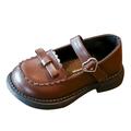 Fashion Spring And Summer Children Casual Shoes Girls Flat Sole Thick Sole Solid Bowknot Buckle Party Dress Shoes Brown 8 Years-9 Years