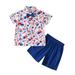 Virmaxy Toddler Baby Boys 4th of July Outfits 2 PC Set Kids Boys Independence Day American Flag Printed Tee Lapel Button Short Sleeve Tops Elastic Shorts 2 Piece Set Summer Outfits Blue 3T