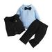 NIUREDLTD Toddler Gentleman Suit Outfits Toddler Kids Boys Gentleman s Dress Costume 4PCS Shirts Vest Pants Hat Child Baby Outfits For 0-2 Years Baby Boy Clothes Set Blue 80