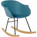 Petit Fauteuil Chaise à Bascule Assise en Plastique Vert Foncé et Pieds en Bois Design Rétro