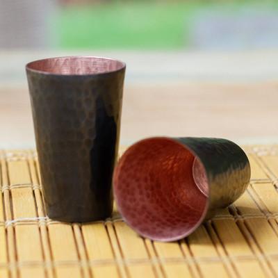 Drinking Pleasure,'Black Hammered Oxidized Recycled Copper Tequila Cup Pair'