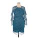 NANETTE Nanette Lepore Cocktail Dress - Mini Crew Neck 3/4 sleeves: Teal Solid Dresses - Women's Size 14