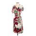 Ann Taylor Casual Dress - Wrap: Burgundy Floral Motif Dresses - Women's Size 4