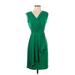 London Times Casual Dress - Wrap: Green Solid Dresses - Women's Size 2 Petite