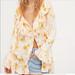 Free People Tops | Free People Floral Loretta Bell Sleeve Ruffle Blouse, Tea Combo, Small | Color: Cream/Yellow | Size: S