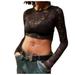 Urban Outfitters Tops | $39ea B1g2free Urban Outfitters Danica Lace Sheer Long Sleeve Cropped Top | Color: Black | Size: S, M & L