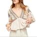 Free People Tops | Free People S Boho Festival Embroidered Detail Blouse Slightly Cropped Western | Color: Cream/Pink | Size: S