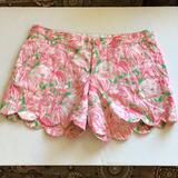 Lilly Pulitzer Shorts | Lilly Pulitzer Shorts Womens Sz 0 Pink Buttercup Flamingo Scalloped 4 1/2" Insea | Color: Pink/White | Size: 0