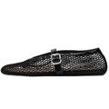 AMINUGAL Mesh Ballet Flats Shoes for Women Fashion Round Toe Fishnet Black Flats for Women Buckle Strap Mary Jane Shoes Women Comfy Casual Office Daily Dress Ballerina Shoes Size 9