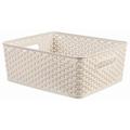 13 Litre Curver Basket with Handles | Rattan Plastic Nestable Storage Basket, Elegant Shelf Tray | Medium Rectangular Storage Basket For Home, School & Office Storage - Made in U.K. (7 Pcs, WHITE)