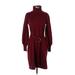 Donna Ricco Casual Dress - Sweater Dress Turtleneck 3/4 sleeves: Burgundy Solid Dresses - New - Women's Size Small