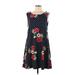 Nina Leonard Casual Dress - Mini Scoop Neck Sleeveless: Black Polka Dots Dresses - Women's Size Large