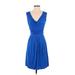 Express Casual Dress - Fit & Flare: Blue Solid Dresses - Women's Size Small