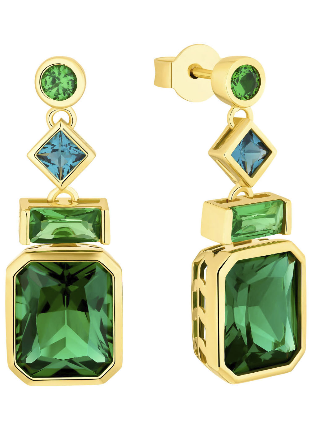 Paar Ohrstecker S.OLIVER "2036878", grün (gelbgoldfarben, grün, türkis, grün, türkis), Ohrringe, Damen, Silber 925 (Sterlingsilber), mit Zirkonia (synth.)