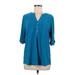 Anne Klein Short Sleeve Blouse: Teal Tops - Women's Size Large