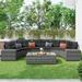 8-Pieces Outdoor Wicker Round Sofa Set, Half-moon Sectional Sofa with PE Rattan Curved Sofa Set & Coffee Table, Movable Cushion