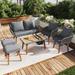 6-Piece Rope Patio Furniture Set, Patio Conversation Set with Acacia Wood Cool Bar Table with Ice Bucket & 2 Stools for Outside