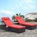Outdoor Beach Chair Set of 2 with Foldable Side Trays and Cushions