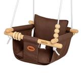 Indoor Baby Swing,Canvas Baby Swing,Wooden Hammock Hanging Swing Seat Chair with Safety Belt Outdoor Kid Toddler Baby Tree Swing