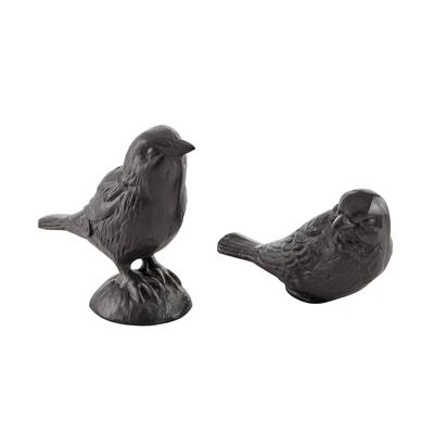 Brown Cast Iron Set of 2 Bird Sculptures - Tabletop Desk Ornaments or Decorative Paperweights