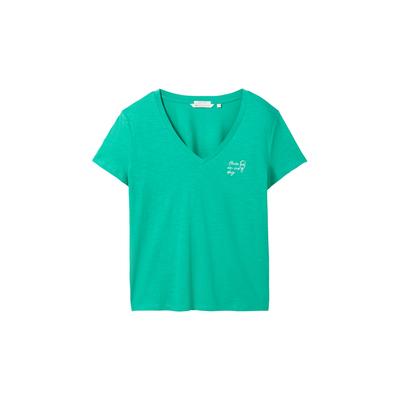 TOM TAILOR DENIM Damen T-Shirt aus Bio-Baumwolle, grün, Uni, Gr. XS Image