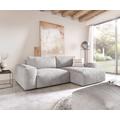 DELIFE Ecksofa Lanzo XL 270x180 cm Cord Silbergrau Recamiere variabel mit Hocker, Ecksofas