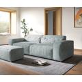 DELIFE Big-Sofa Sirpio XL 270x130 cm Cord Pastellblau mit Hocker, Big Sofas
