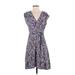 Lands' End Casual Dress - Wrap V Neck Sleeveless: Purple Floral Motif Dresses - Women's Size Small