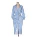 Veronica Beard Casual Dress - Shirtdress: Blue Dresses - Women's Size 8