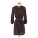 Ann Taylor LOFT Casual Dress - Shirtdress: Burgundy Houndstooth Dresses - Women's Size 2X-Small Petite