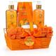 Home Spa Gift Basket DNF2 - Orange & Mango Fragrance - 7pc Bath & Body Set For Women & Men Contains Shower Gel Bubble Bath Body Lotion Bath Salt 2 Bath Poufs & Handmade Basket