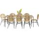 Ensemble table bois d'acacia FSC 200 cm et 8 chaises beige