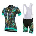 Malciklo Women's Short Sleeve Cycling Jersey with Bib Shorts Black OrangeWhite White Floral Botanical Plus Size Bike Clothing Suit Breathable 3D Pad Quick Dry Anatomic Design Sports Bamboo-carbon