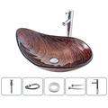 Bathroom Vessel Sink Rectangular 21x15, Sink Mixer Faucet and Drain Combo with Pop-up Drain, Boat Shape Color Tempered Glass Artistic Vanity Sink Bowl, Above Counter Washroom Sink Art Wash Basin